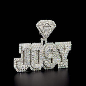 Pendentif personnalisé initial à deux couches en argent 925 diamants Moissanite glacés Style Hip Hop plaqué or en forme de diamant caution pour les fêtes - Product Image 3