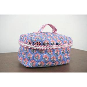 Sac de voyage et de maquillage multifonctionnel en coton rayé fait main, avec fermeture éclair, poignée souple, écologique et tendance, pour la vente en gros - Product Image 6