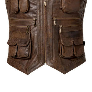 Gilet en cuir slim sans manches pour homme, personnalisable, avec col montant, logo frontal, imperméable, vente en gros - Product Image 5
