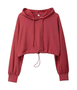 Top Corto con Capucha para Mujer, Transpirable, Tejido, Venta al Por Mayor OEM, Ropa Casual, Tallas Grandes, 100% Algodón, Color Liso - Product Image 6
