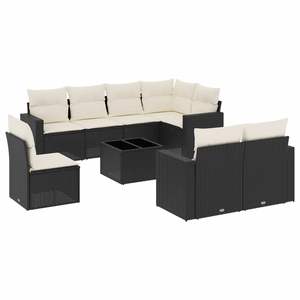 Conjunto de Sofás Modulares de Jardín de Ratán PE Blanco Crema y Negro - Product Image 2