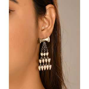Meera Jaipur Damru Long Silver <b>Fine</b> <b>Dangle</b> <b>Earrings</b> - Product Image 2
