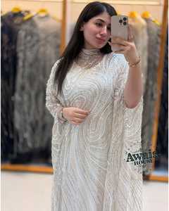 Robe de soirée de luxe AWAIS, coupe empire, longueur ras du sol, col rond, soutien-gorge intégré, broderie florale, perles de cristal - Product Image 2