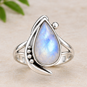 Bague en argent sterling 925 avec pierre de lune arc-en-ciel |   Bague artisanale en pierre précieuse en forme de larme - Product Image 4