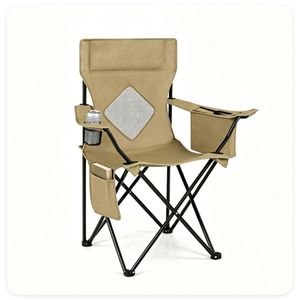 Sedia da Campeggio Pieghevole con Telaio in Metallo Resistente, Portabicchieri, Sedia Portatile da Esterno con Borsa Termica e Tasca Laterale per Parchi - Product Image 5