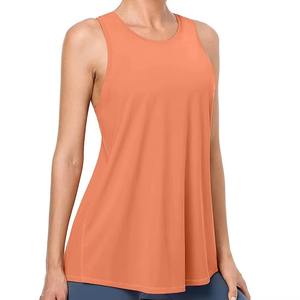 Camiseta sin mangas con cuello redondo naranja para mujer, tejido sólido de secado rápido, informal, para entrenamiento - Product Image 1