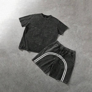 Ensemble T-shirt et short personnalisé, survêtement décontracté oversize d'été, tenue deux pièces en coton doux, style streetwear, vente en gros - Product Image 2