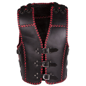 Gilet de moto en cuir, service OEM/ODM, haute qualité, best-seller, faible MOQ, fermoir métallique noir, épais, logo personnalisé, unisexe, toutes tailles - Product Image 3