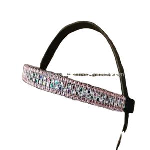 Bande de sourcils Bling multicolore rose Diamante licorne étincelle en cuir noir de haute qualité bande de sourcils de cheval personnalisée - Product Image 1