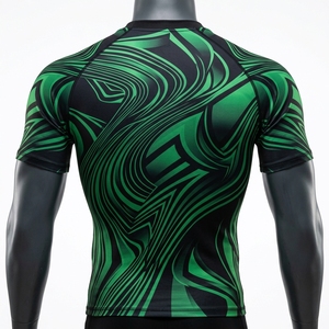 T-shirt de compression à manches courtes pour homme, noir et vert, avec motif graphique, pour la gym, le fitness, la course à pied, l'entraînement, vêtements de sport, couche de base performante - Product Image 4
