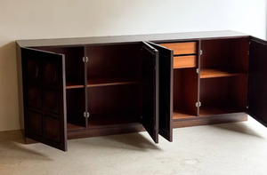 Hot <b>Sale</b> Brutalist Dark Wood <b>tv</b> Cabinet Modern 3D Carved Circle Grid Credenza Storage Buffet Table <b>tv</b> <b>stand</b> Unit - Product Image 6