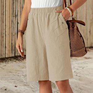 Pantalones Cortos de Cinco Puntos para Mujer, de Color Sólido, Cintura Elástica, Pierna Recta, con Bolsillos, Transpirables, Cintura Media - Product Image 3