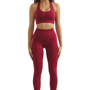 Wholesale Women Solid Short Fitness <b>Set</b> Custom Logo Seamless Yoga Outfit High Waist Leggings Sports Bra OEM Activewear Supplier - Product Image 1