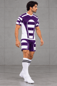 Conjunto de Camiseta y Pantalones Cortos de Rugby Personalizados para Hombre y Mujer, Uniformes de Equipo Estampados en Morado y Blanco, Ropa Deportiva de Rugby al por Mayor - Product Image 2