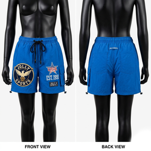 Shorts coupe-vent légers en polyester 110 GSM, couleur bleue, logo brodé, poche cargo, ourlet ajustable, pour femme - Product Image 2