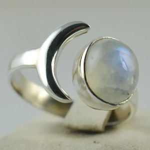 Rainbow Moonstone <b>Ring</b> 925 Sterling <b>Silver</b> Handmade <b>Statement</b> Promise <b>Ring</b> for Women Boho Round June Birthstone Jewelry - Product Image 5