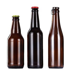 Amber <b>Glass</b> Beer Bottle 250ml 330ml 500ml Cylinder Beverage <b>Container</b> With Crown Cap for Brewing Packaging - Product Image 2