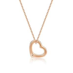Collar con Colgante de Corazón Abierto de Oro Rosa con Diamante de Laboratorio, Oro de 18K, 14K, 10K, Plata 925, Detalle Minimalista de Corazón Solitario - Product Image 3