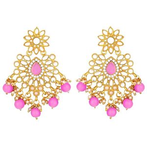 Ensemble collier et boucles d'oreilles en alliage plaqué or avec design floral en strass rose pour femmes, bijoux de mariage - Product Image 4