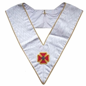 Collier de 30e degré du Rite écossais, moiré blanc avec bordures dorées, Collier du Chevalier Kadosh, Collier maçonnique, Régalia du Rite écossais, moiré blanc - Product Image 3