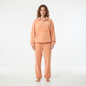 Custom <b>Women's</b> Oversized <b>Half</b> <b>Zip</b> Zipper <b>Sweatshirt</b> Loose Fit Jogger Pants Set Thick Solid Color Tracksuit - Product Image 5