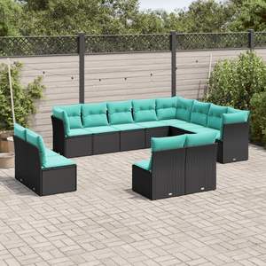Ensemble de canapés de patio en polyrotin noir, 12 pièces avec coussins, meubles d'extérieur, style contemporain, design moderne - Product Image 1