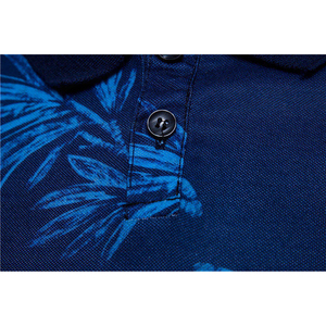 Men's <b>Blue</b> Floral Printed Short Sleeve <b>Polo</b> <b>Shirt</b> Casual Knitted Breathable Regular Fit - Product Image 5