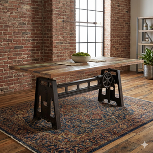 Industrial Iron Dining <b>Table</b> <b>Desk</b> Heavy Crank Design for Hotel Office & Villa Use - Product Image 3