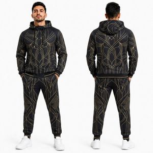 Black Geometric Pattern Mens Sublimation Tracksuits High Quality Hooded Full Zip <b>Athletic</b> Teamwear Mens Sublimation Tracksuits - Product Image 1