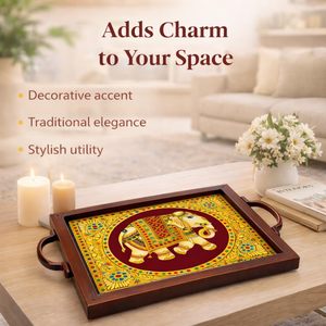 <b>Decorative</b> Tea & Snack Serving Wooden Tray with Handles <b>Elephant</b> Print <b>Decorative</b> Catering Portable Platter Eco Friendly Sell - Product Image 3
