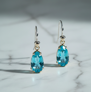 Hermosos Pendientes de Plata 925 con Baño de Oro de 18K y Topacio Azul Ovalado, Pequeños Pendientes de Botón con Gema Hidroelaborada, Joyería de Moda - Product Image 3