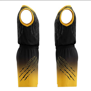 Maillots de basket personnalisés sublimés, sans manches, col en V, noir et jaune, imprimé tigre, anti-transpiration, pour hommes adultes. - Product Image 2
