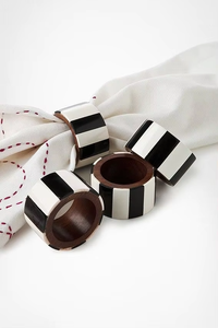 Modern Black White Striped Wood Napkin <b>Rings</b> 4.5cm Width Durable Party Table Decor - Product Image 3