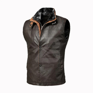 Men's PU Leather Vest Winter Fashion Vintage Stand Collar Zipper Cargo Waistcoat Sleeveless Waterproof Loose <b>Coat</b> Reversible - Product Image 3