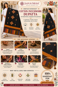 Jaipur Moda Handmade Cotton Dupatta Black with Ajrakh Patchwork Border Tassels Traditional Indian Ethnic Wear for Women - Product Image 6