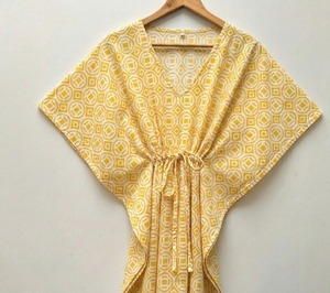 Kaftan indien fait main en coton, imprimé à la main, style bohème, robe de plage estivale pour femmes - Product Image 3