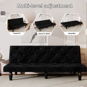 Divano Letto in Velluto Nero da 66 Pollici, Elegante Trasformazione in Letto per Soggiorni Familiari e Appartamenti, Trasformazioni Eleganti nelle Camere da Letto - Product Image 2