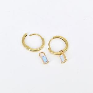 Boucles d'oreilles en argent sterling 925 plaqué or 14 carats avec pierre de lune arc-en-ciel taille émeraude, bijoux fins pour femmes - Product Image 2