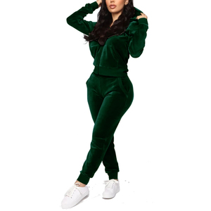 Ensemble de survêtement pour femme en velours, 2 pièces, tenue de jogging en velours, sweat à capuche court à manches longues et survêtement oversize pour femme - Product Image 5