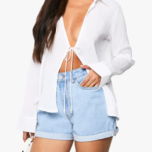 Hot Selling Women's <b>High</b>-<b>Waisted</b> Skinny Cotton Denim <b>Shorts</b> Cute Summer Washed Belt Vintage <b>Jeans</b> Fringe Ripped - Product Image 1