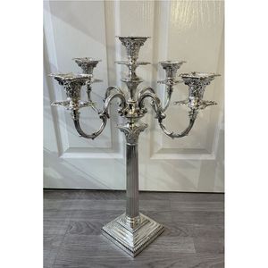 Vintage Silver Candelabrum 5 Arms Metal <b>Pillar</b> Candle Stand Ornate Wedding Table Centerpiece Luxury Home Decor Event Ornament - Product Image 1