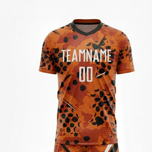 Custom Sublimated <b>Soccer</b> Jersey Set Orange Leopard Print Short Sleeve Uniforms Adult Unisex Quick Dry 100% Polyester - Product Image 5