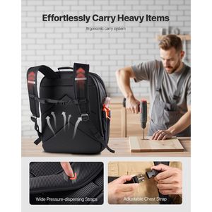 Heavy Duty 45-Pocket <b>Tool</b> <b>Backpack</b> with Laptop Compartment Reinforced Fabric Base Work <b>Bags</b> Organizer - Product Image 4
