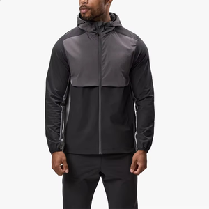 Survêtement sportif d'hiver personnalisé pour homme, coupe-vent, veste à capuche zippée, respirant, en polyester tissé de poids moyen, style urbain - Product Image 2