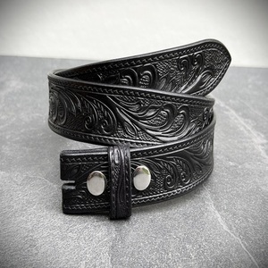 Ceinture de travail western en cuir de vache véritable pour homme, motif floral sculpté à la main, boucle en alliage de bronze, ceinture authentique en cuir western - Product Image 6