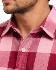 Chemise en flanelle à carreaux rose pour homme, manches longues, boutonnée, en coton, décontractée, avec poches poitrine, style streetwear, surchemise - Product Image 3