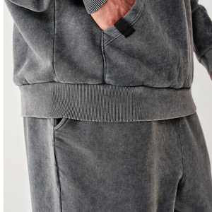 Acid Wash Tracksuit <b>Set</b> Custom Logo Oversized Casual Sportswear <b>Matching</b> Hoodie <b>Jogger</b> Outfit For Men - Product Image 3