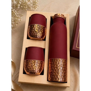 Royal Copper Water Bottle with Two Glass Hammered Design For Hydration Yoga & Ayurveda Inspired Drinkware Bottle With Packaging - Product Image 4