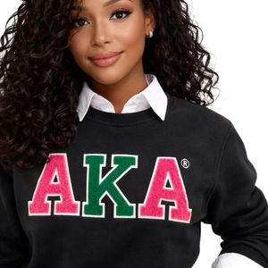 Sudadera de chenilla negra, rosa y verde, estilo pullover, cuello redondo, manga larga, forro polar suave, ropa informal de moda para mujer, ideal para hermandades. - Product Image 4