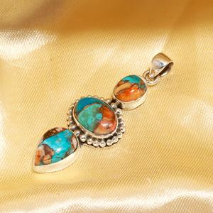 Adorable pendentif artisanal en argent sterling 925 avec pierre précieuse turquoise coquille d'huître, pendentif ovale pour collier et bijoux - Product Image 3